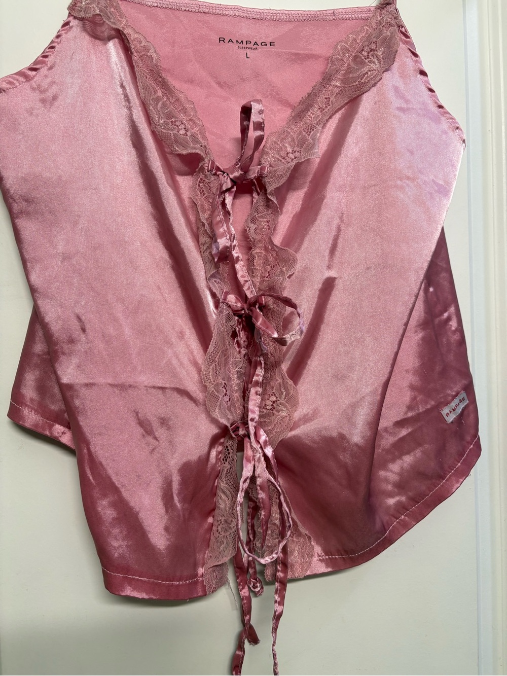 Rampage Pink Satin Lace-Trim Chemise Top